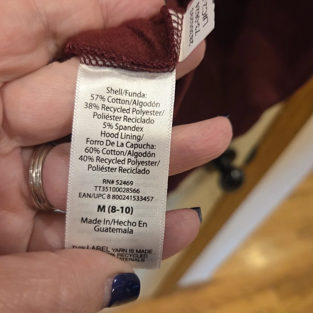 Relaxed Fit Full Zip Fleece Hoodie Jacket Merlot Wine M (8-10) New Women's - Picture 3 of 5
